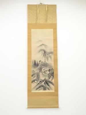 晴山筆　水墨山水　肉筆紙本掛軸